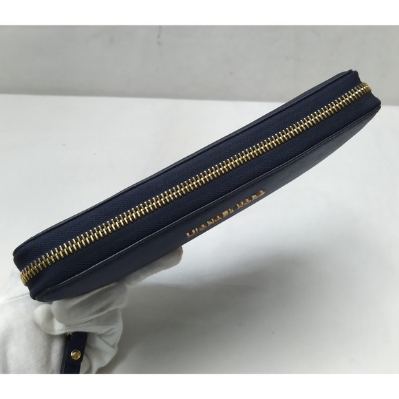 Michael Kors Blue Leather Zip Around Credit Card ID Window Wallet - Picture 8 of 16